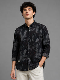 Men Navy Slim Fit Abstract Print Full Sleeve Casual Shirt
