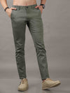 Men's Olive Cotton Blend Narrow Fit Printed Causal Trouser