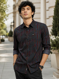 Men Green  Slim Fit Abstract Printed Full Sleeve Casual Shirt