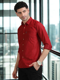 Men Red Full Sleeve knitted Dobby Casual Shirt