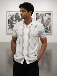 White & Grey Abstract Print Half Sleeve Casual Shirt  Description