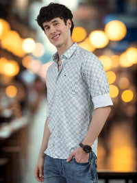 Men Light Green Slim Fit Printed Full Sleeve Casual Shirt