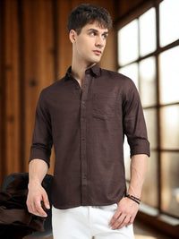 Dk Brown Solid Slim Fit Casual Shirts