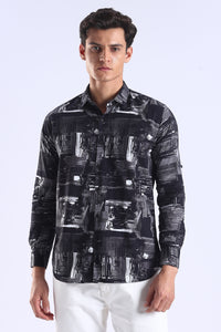Black Printed  Slim Fit Cotton Full Sleeve Shirt