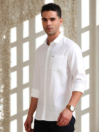 Men White Slim Fit Solid Full Sleeve Casual Shirt