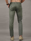 Men's Olive Cotton Blend Narrow Fit Printed Causal Trouser