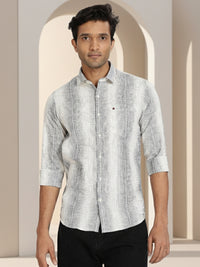 Men Navy Stripes Full Sleeve Slim Fit Casual Shirts