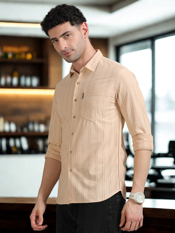 Men Cream Full Sleeve knitted Dobby Casual Shirt