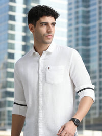 Men White Slim Fit Textured Full Sleeve Casual Shirt