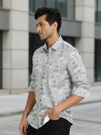 Men White Floral Print Full Sleeve Slim Fit Casual Shirts