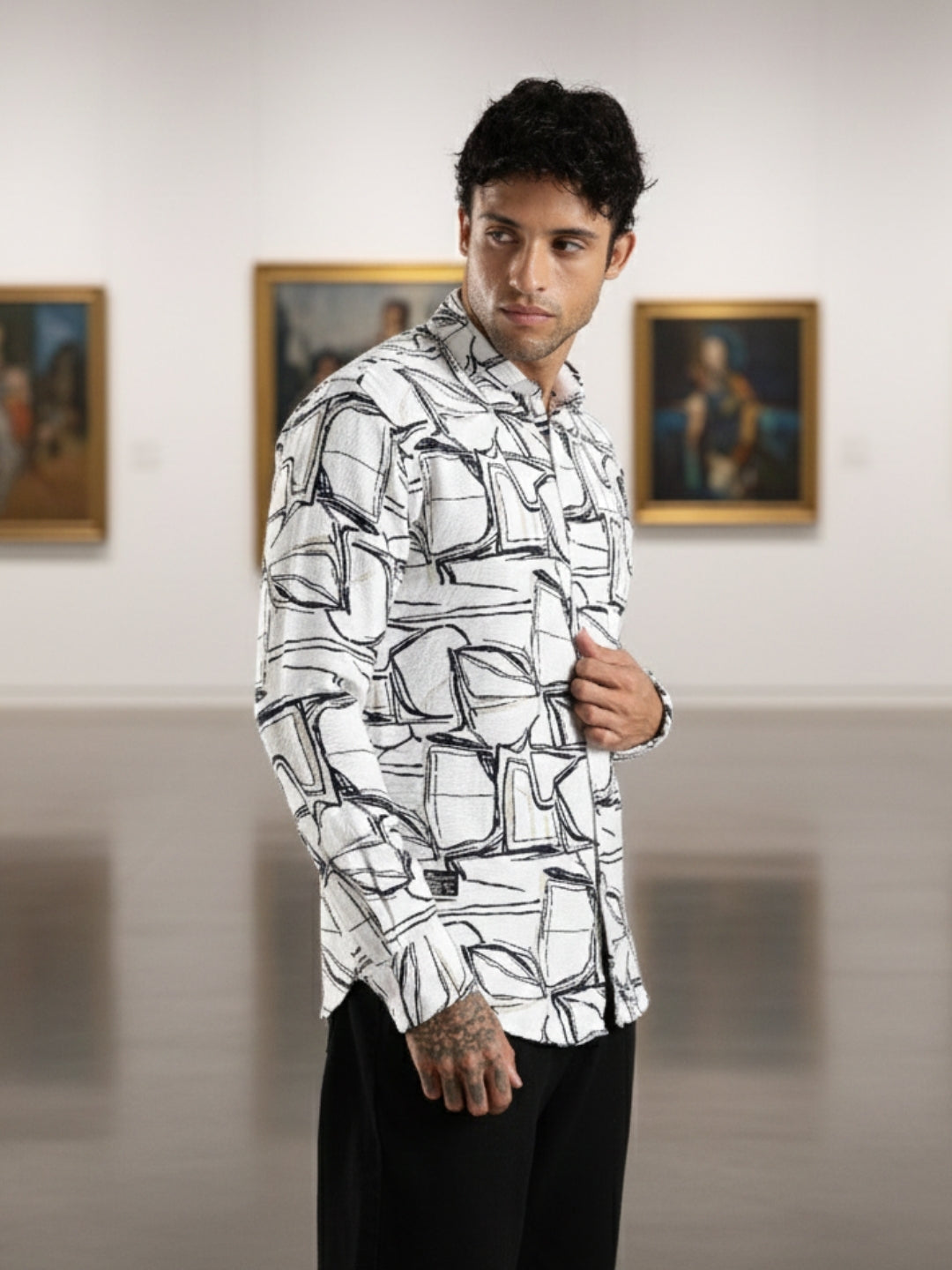 White Printed Slim Fit Cotton Full Sleeve Casual Shirt