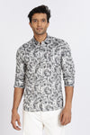 Men Grey Printed Full Sleeve Slim Fit Casual Shirt