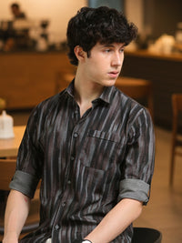 Men Brown Slim Fit Printed Full Sleeve Casual Shirt