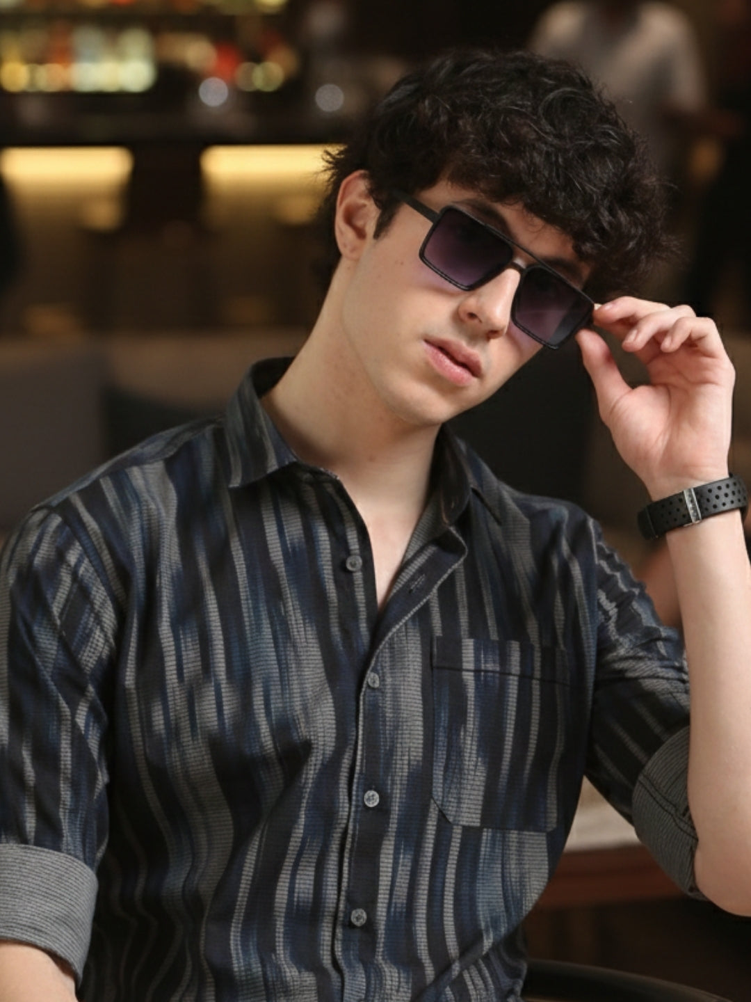 Men Navy  Slim Fit Printed Full Sleeve Casual Shirt