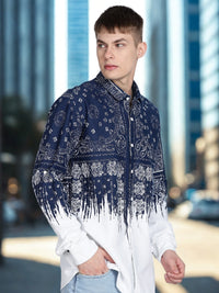 Navy Floral Print Slim Fit Full Sleeve Casual Shirt
