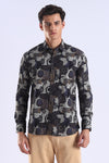 Brown Camouflage Printed Slim Fit Cotton Full Sleeve Shirt