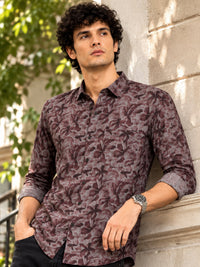 Men Pink Slim Fit Floral Printed Full Sleeve Casual Shirt