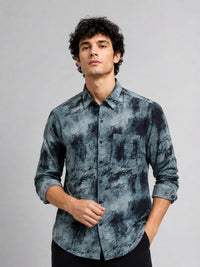 Men Grey Slim Fit Printed Full Sleeve Casual Shirt