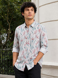 Men Pink Slim Fit Floral Print Full Sleeve Casual Shirt