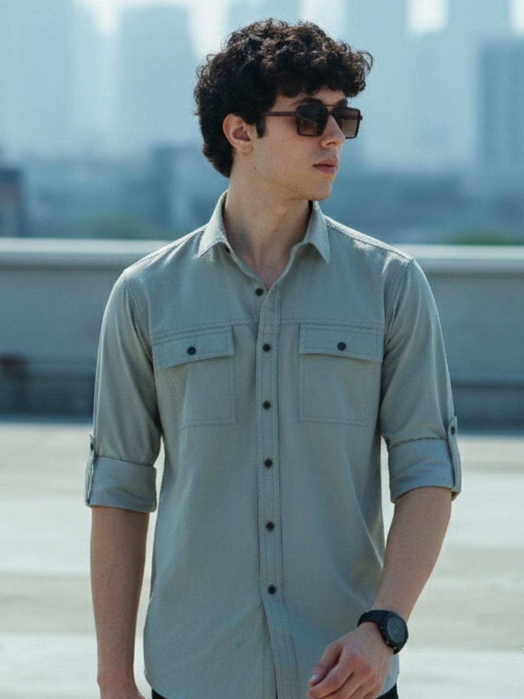 Men Lt.Grey  Slim Fit Solid Full Sleeve Lycra Casual Shirt