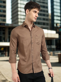 Brown Solid Slim Fit Casual Shirts
