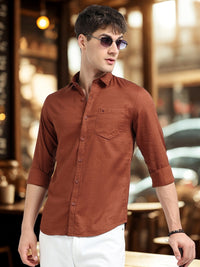 Rust Solid Slim Fit Casual Shirts