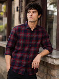 Men Red Slim Fit Check Full Sleeve Casual Shirt