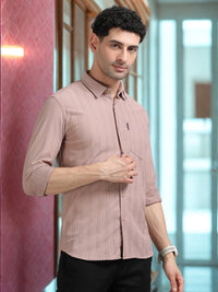 Men Brown Full Sleeve knitted Dobby Casual Shirt