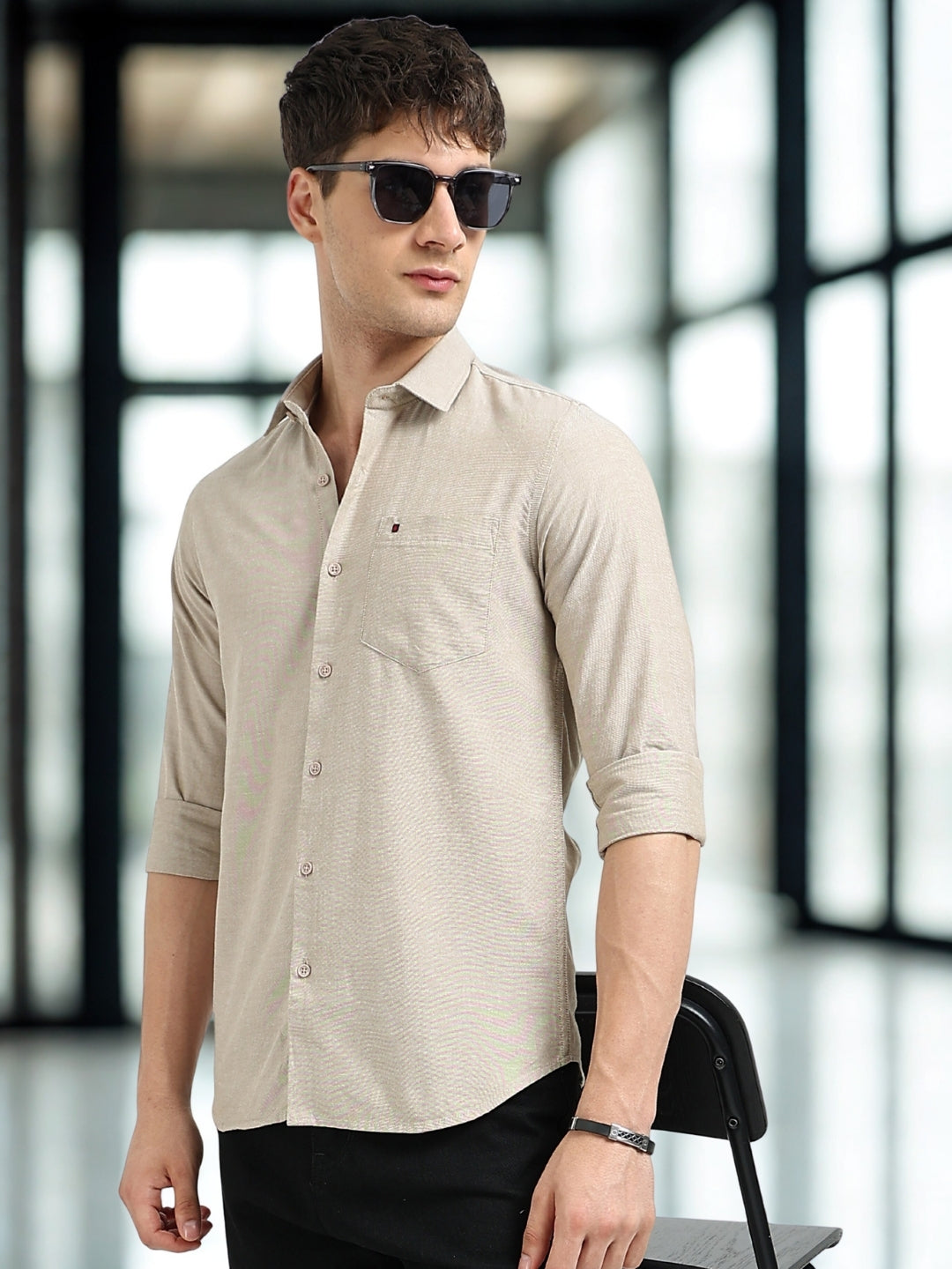 Khaki Oxford Slim Fit Casual Shirts