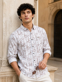 Men Brown Slim Fit Printed Full Sleeve Casual Shirt
