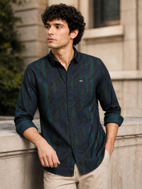 Men Navy Slim Fit Printed Full Sleeve Casual Shirt