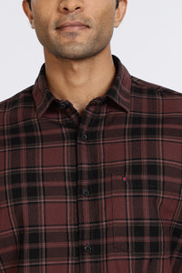 Men Brown Vintage Checks Full Sleeve Slim Fit Casual Shirts