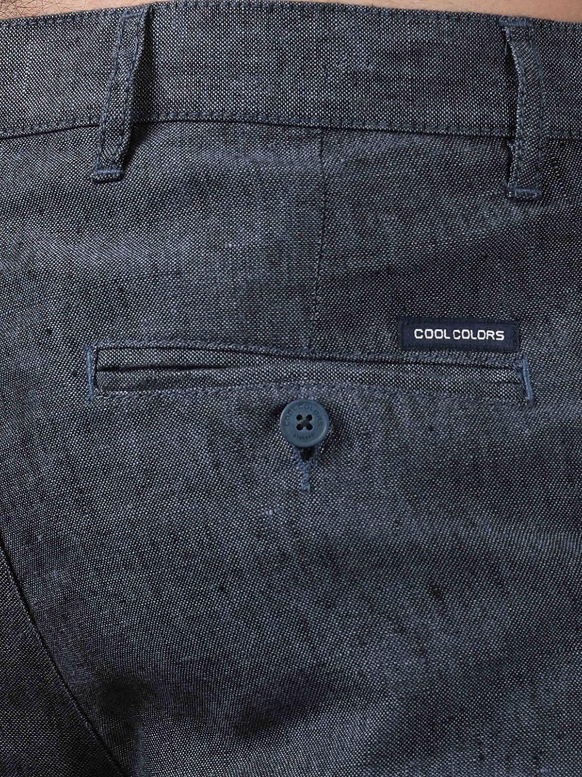 Men's Navy Narrow Fit Linen Solid Casual Trousers