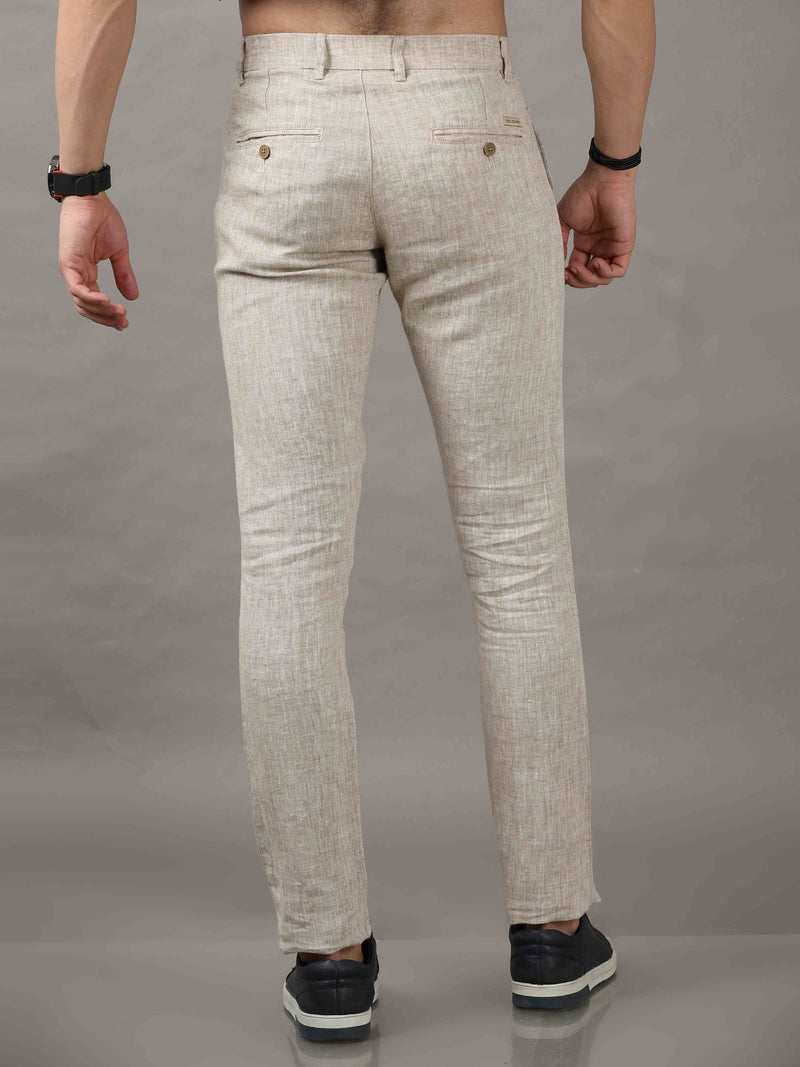 Shop Men's Beige Narrow Fit Linen Casual Trousers Online.