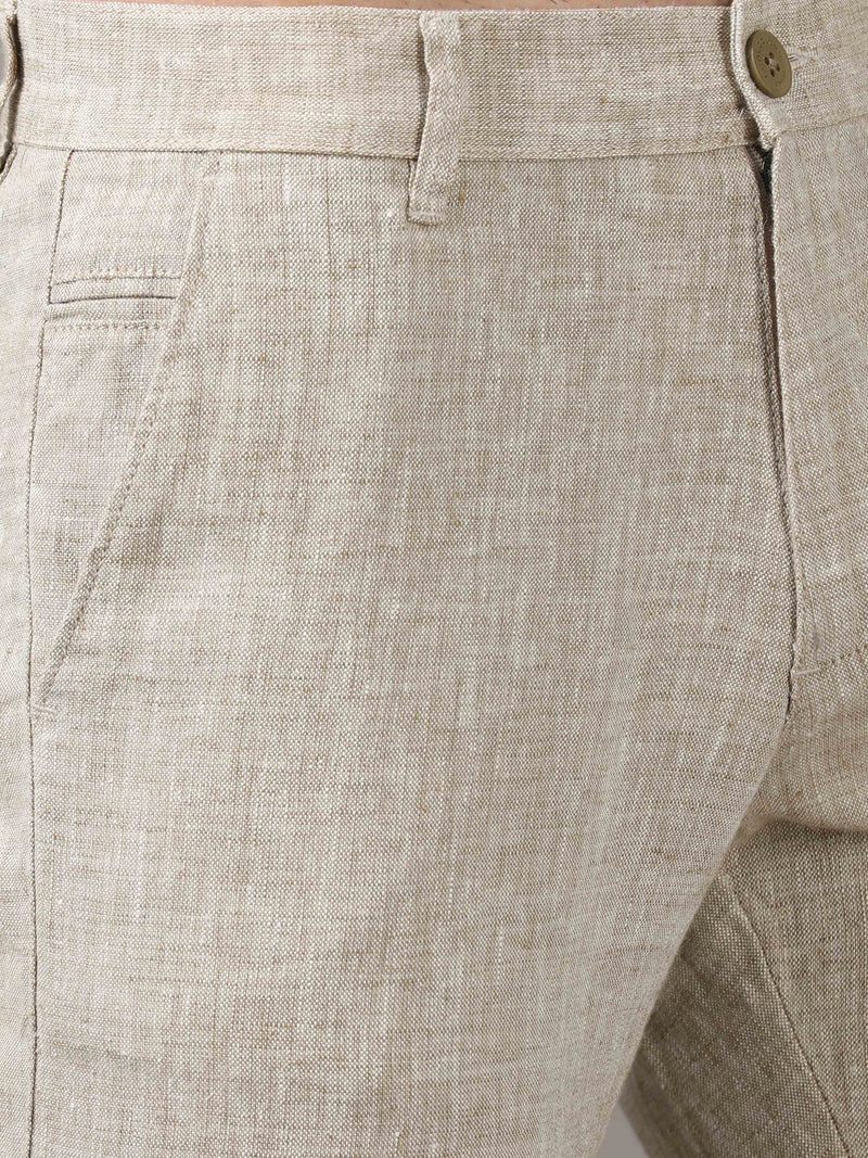 Shop Men's Beige Narrow Fit Linen Casual Trousers Online.