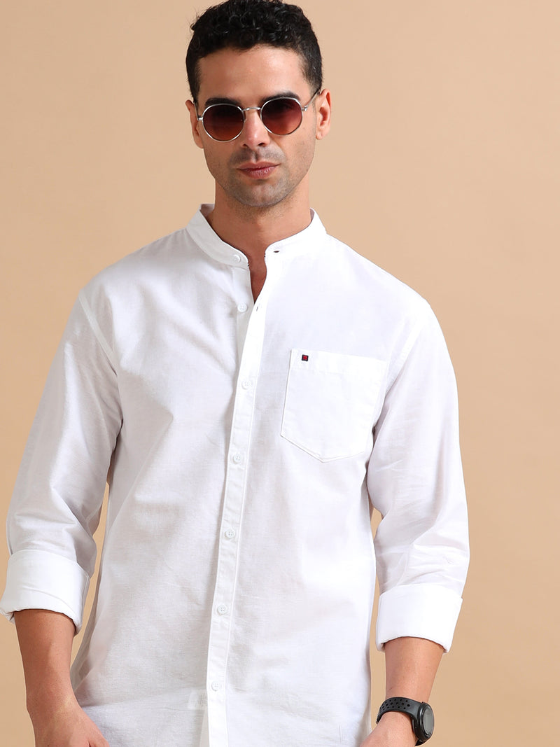 Men White Slim Fit Solid Full Sleeve Casual Shirt