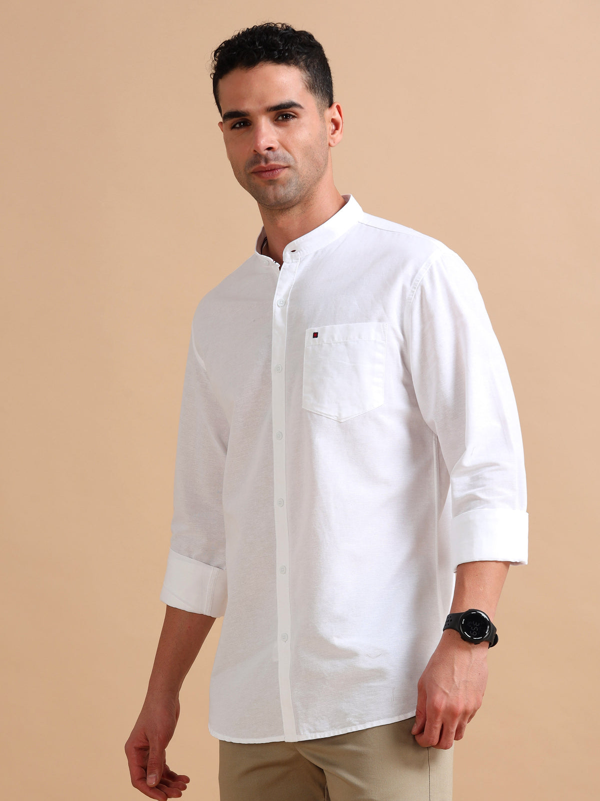 Men White Slim Fit Solid Full Sleeve Casual Shirt