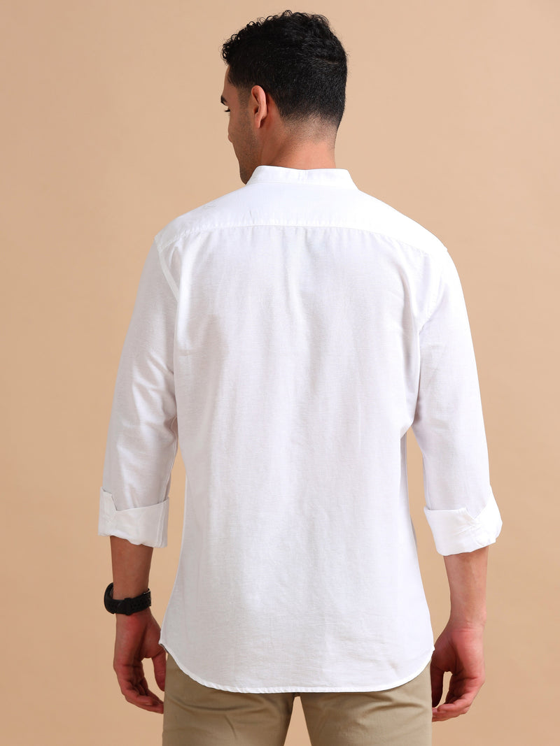 Men White Slim Fit Solid Full Sleeve Casual Shirt