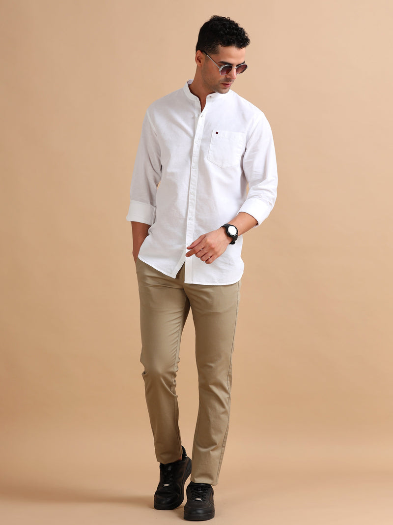 Men White Slim Fit Solid Full Sleeve Casual Shirt