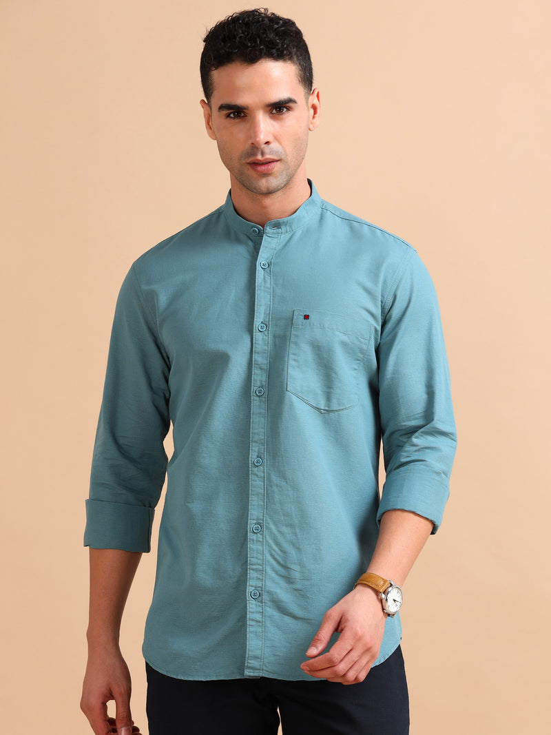 Men Light Green Slim Fit Solid Full Sleeve Casual Shirt