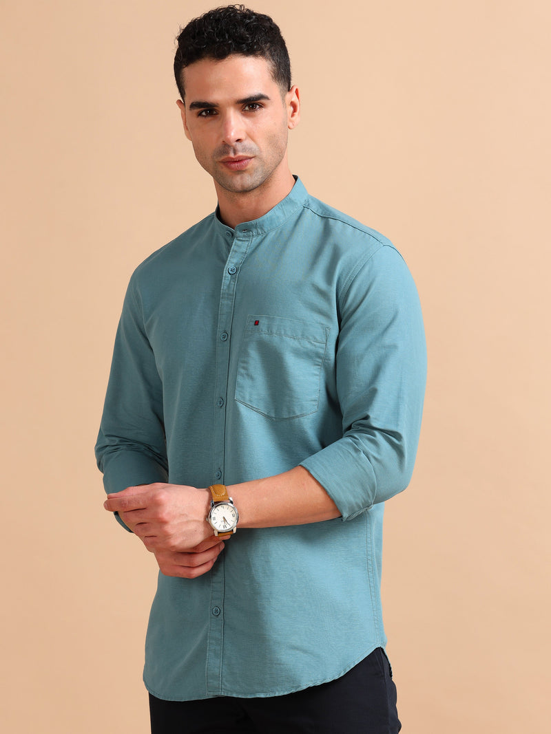 Men Light Green Slim Fit Solid Full Sleeve Casual Shirt