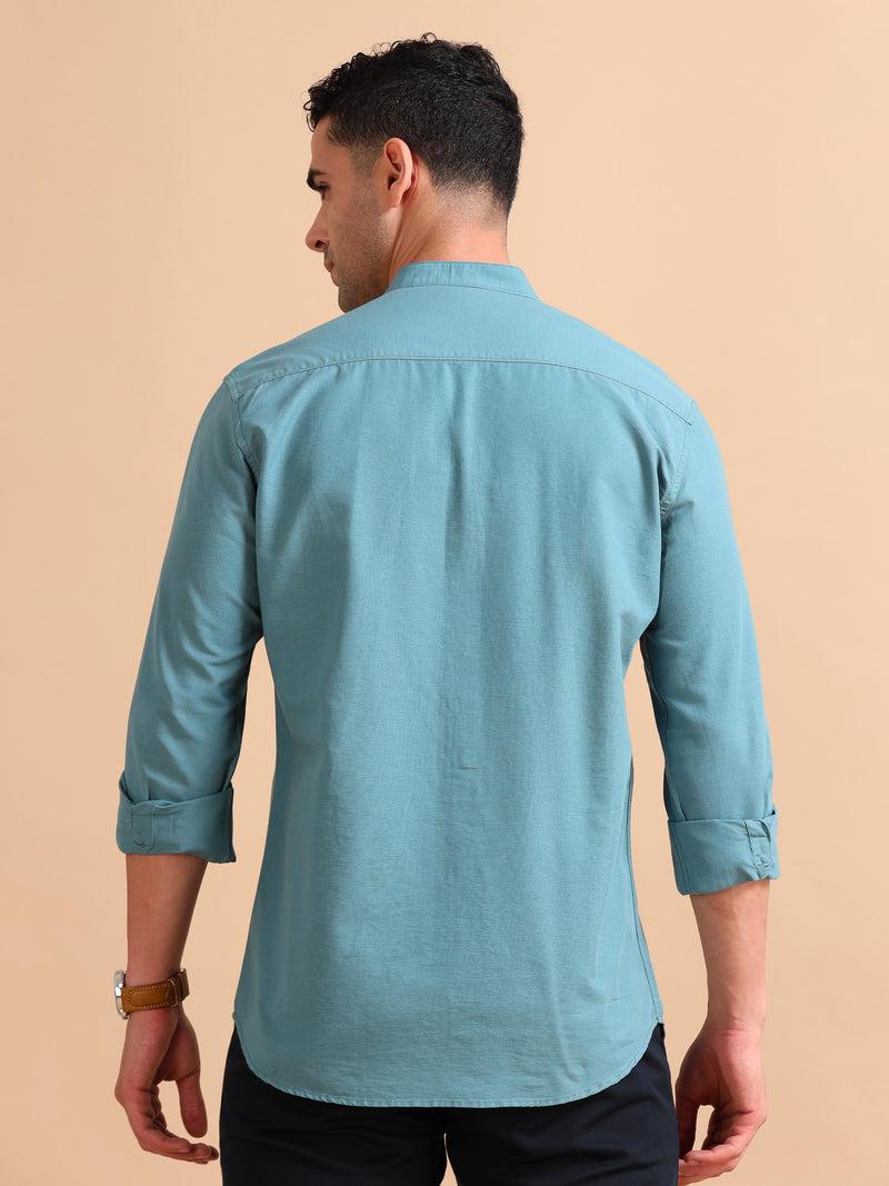 Men Light Green Slim Fit Solid Full Sleeve Casual Shirt