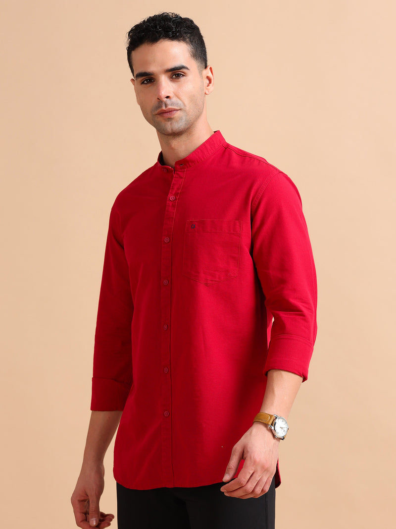 Men Red Slim Fit Solid Full Sleeve Casual Shirt