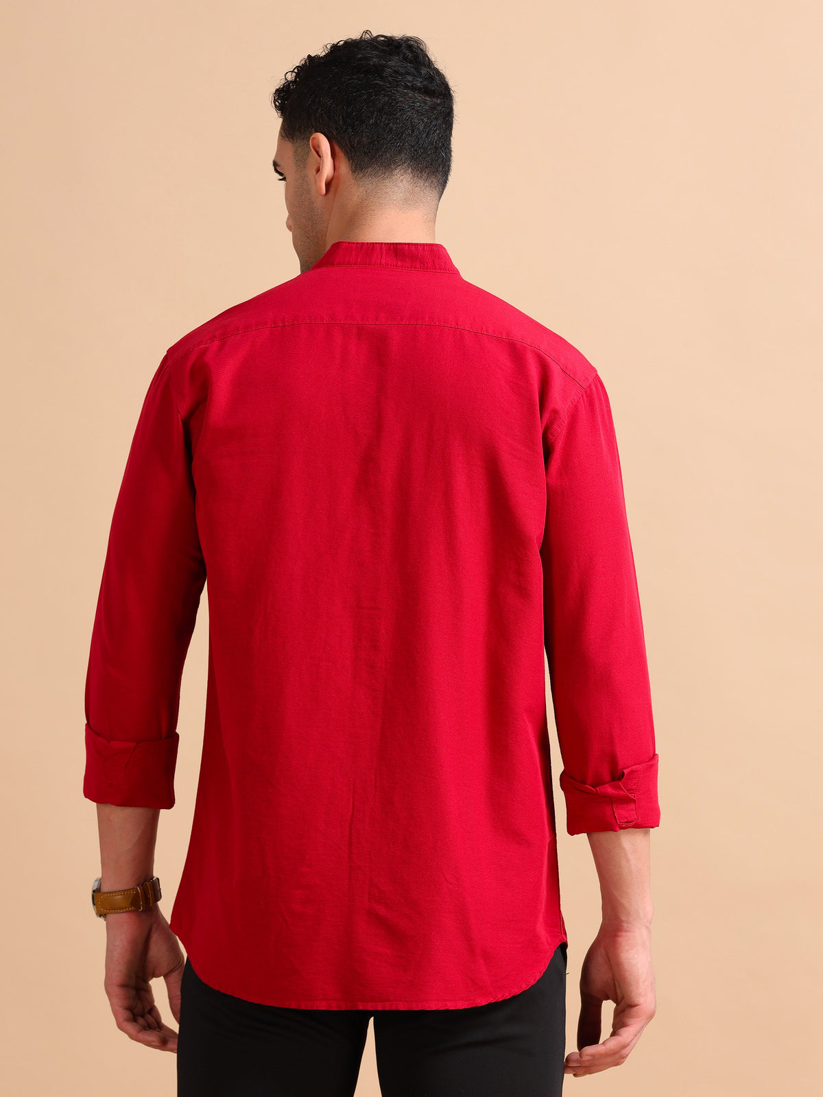 Men Red Slim Fit Solid Full Sleeve Casual Shirt