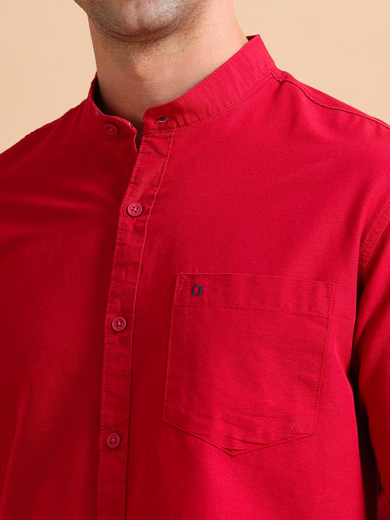 Men Red Slim Fit Solid Full Sleeve Casual Shirt