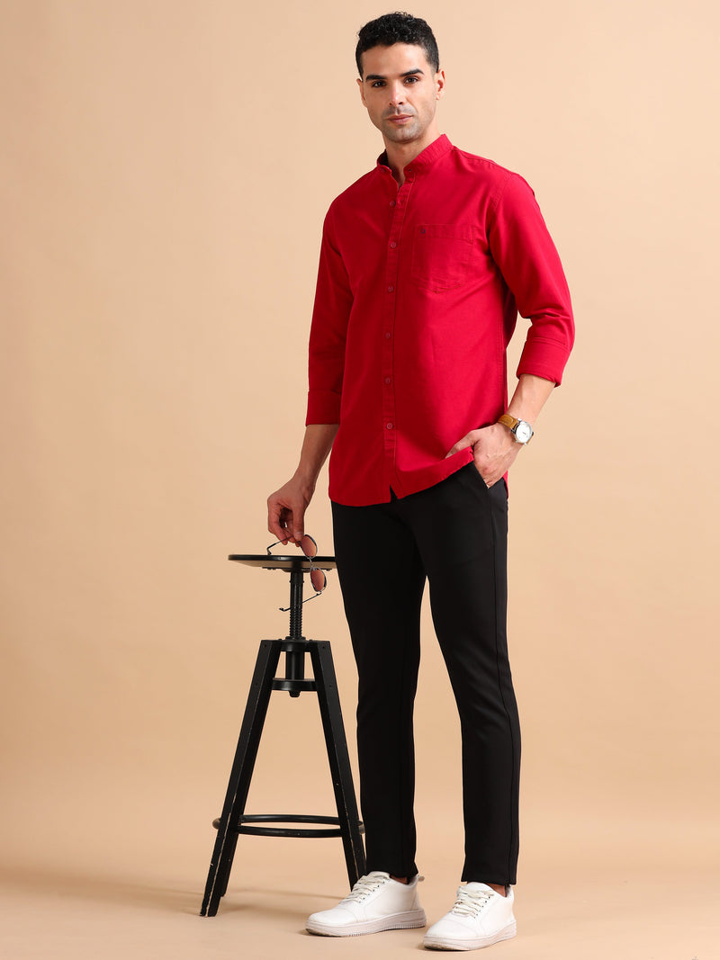 Men Red Slim Fit Solid Full Sleeve Casual Shirt