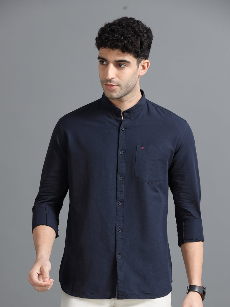 Men Navy Slim Fit Solid Full Sleeve Casual Shirt