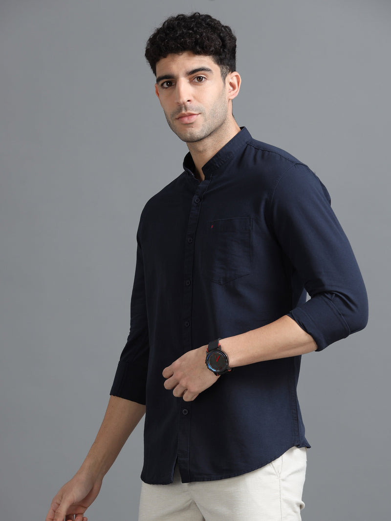 Men Navy Slim Fit Solid Full Sleeve Casual Shirt