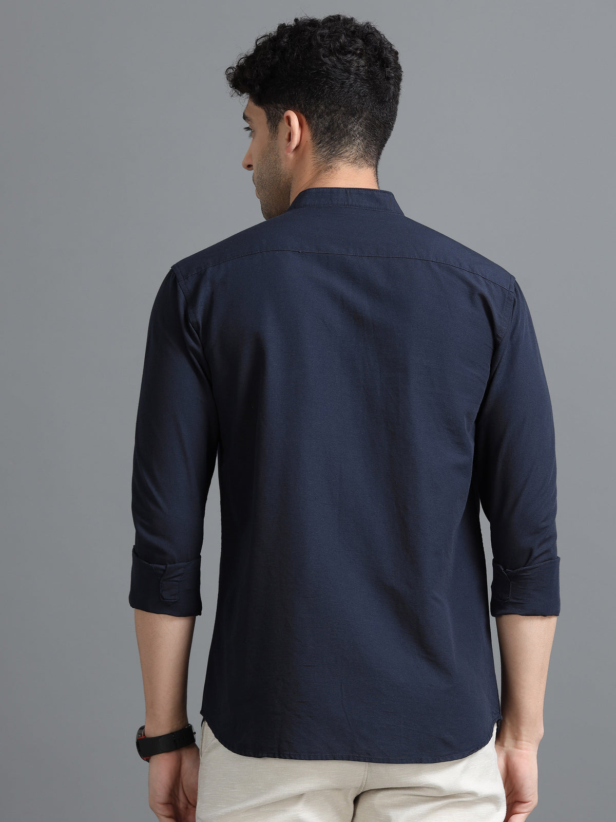 Men Navy Slim Fit Solid Full Sleeve Casual Shirt