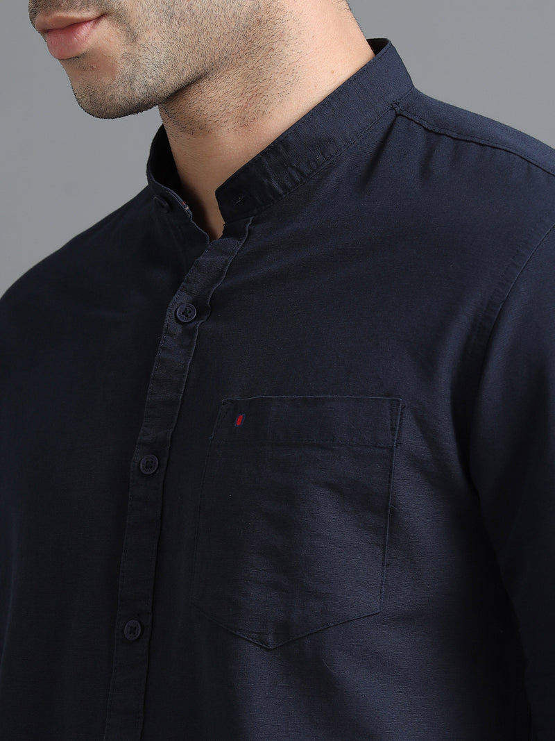 Men Navy Slim Fit Solid Full Sleeve Casual Shirt